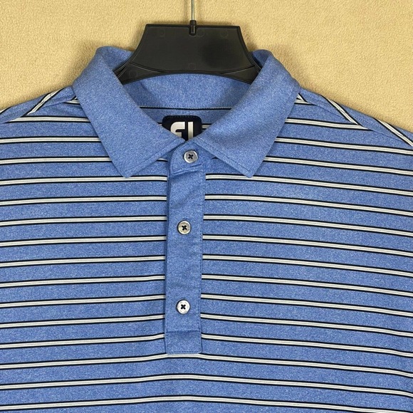 FootJoy Golf Polo Shirt Mens L Blue Striped Regular Fit - Picture 2 of 12